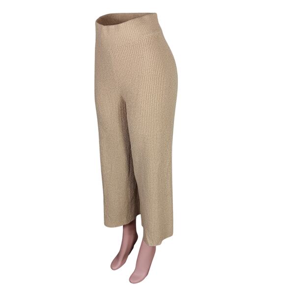 MOD REF Ribbed Knit Pants Nude Size Medium High Rise Crop Length Elastic Waist - Picture 1 of 14